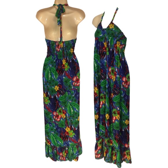 Size 12/14 Hibiscus floral halter maxi dress - Picture 3 of 8